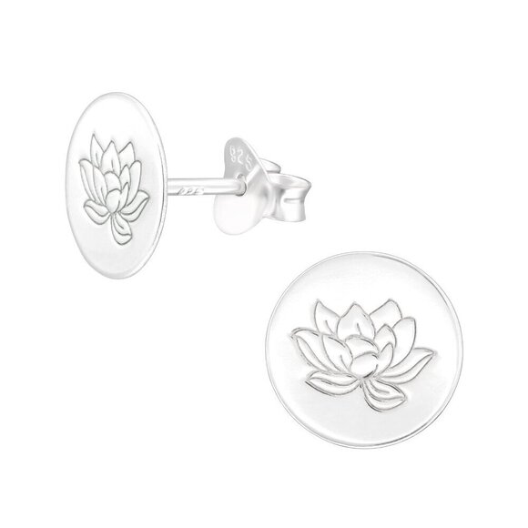 Sterling Silver Round Lotus Flower Earrings - Picture 1 of 8